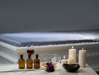 The table in front of a massage table in a spa - salon