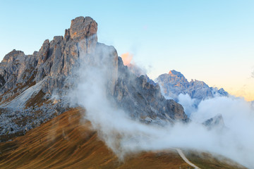 Dolomites mountains the Passo di Giau, Monte Gusela at behind  N