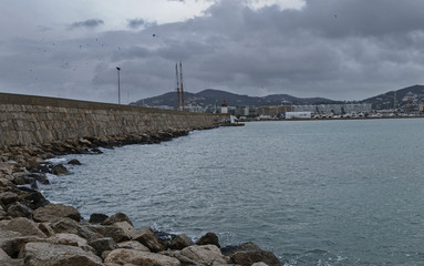 seaport in Ibiza during the storm