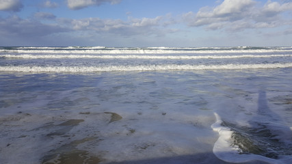 Storm, windy weather on sea shore of Mediterranean Sea, Haifa, Israel