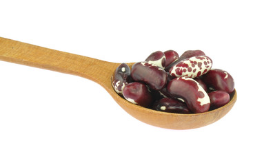 Red pointed pinto beans in wooden spoon