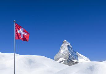 Matterhorn mit Schweizer Fahne