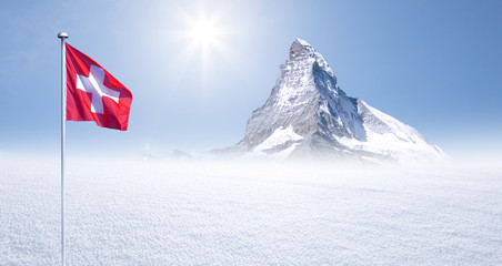 Matterhorn mit Schweizer Fahne
