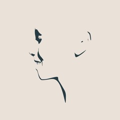 Beautiful smiling woman face. Vector illustration. Side view