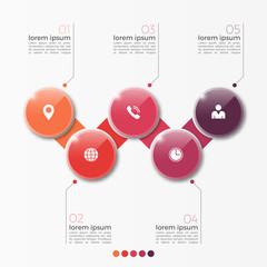 Vector 5 option infographic template with circles for presentations, advertising, layouts, annual reports