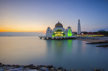 Fototapeta na wymiar Malacca Straits Mosque, Malaysia at sunset.