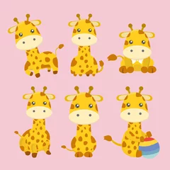 Fotobehang Set of giraffe in different actions illustration. © musicphone1
