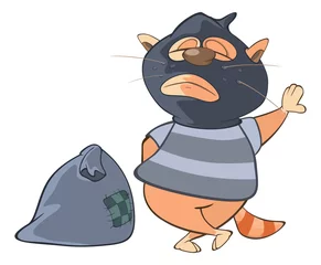 Zelfklevend Fotobehang  Illustration of a Cute Cat Gangster. Cartoon Character © liusa