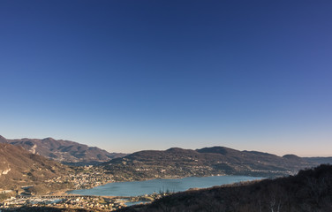 Annone Lake near Como and Lecco view from a hill