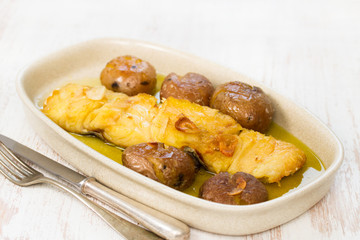 cod fish with potato on dish