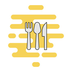 Cutlery color thin line icon. Cloud background