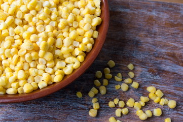 Frozen sweet corn in a bowl