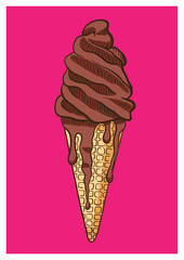 Yummy chocolate ice cream illustration on color background