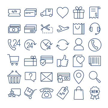  E-commerce thin line  icons set