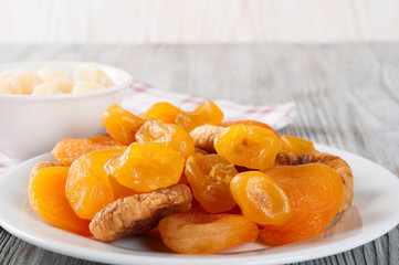 Dried fruits in white plate