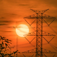 High voltage transmission lines. High voltage tower background a