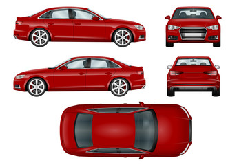 Obraz premium Red sport car vector template. The ability to easily change the color. All sides in groups on separate layers. View from side, back, front and top.