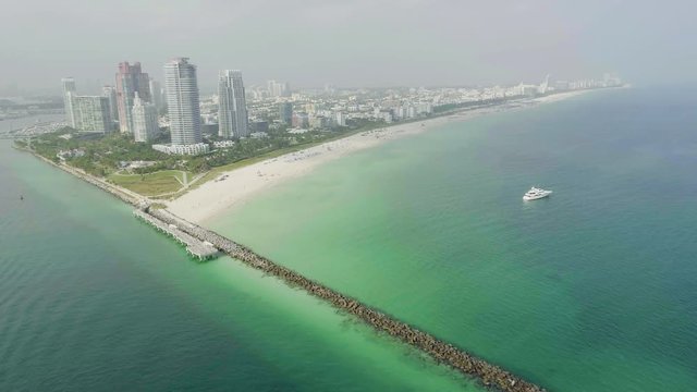 Sunny Day South Beach Miami Aerial Drone View of City Skyline