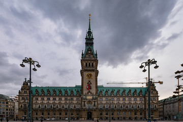 Fototapeta na wymiar Hamburg, Germany The Hamburg city hall on a cloudy day