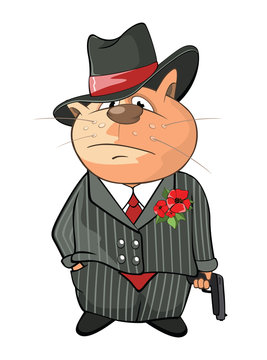  Illustration of a Cute Cat Gangster. Cartoon Character