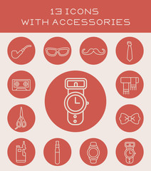 Icon set with different fashion accessories.