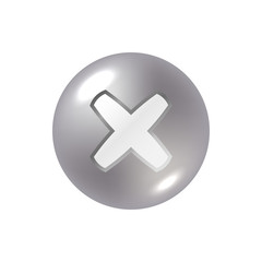 Cross sign silver element. Gray metal X icon isolated on white background. Mark graphic design. Steel volume button vote, decision, web. Symbol error, check, wrong stop, failed. Vector illustration