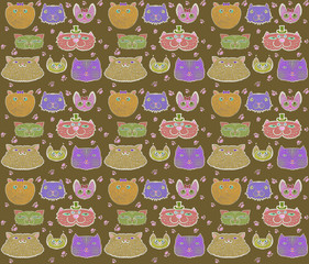 Seamless pattern of colored cats