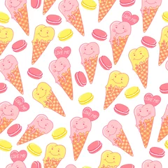 Fotobehang Candy seamless pattern with macaroons, ice cream, love, hearts, cookie on a white background.  © inna_queen
