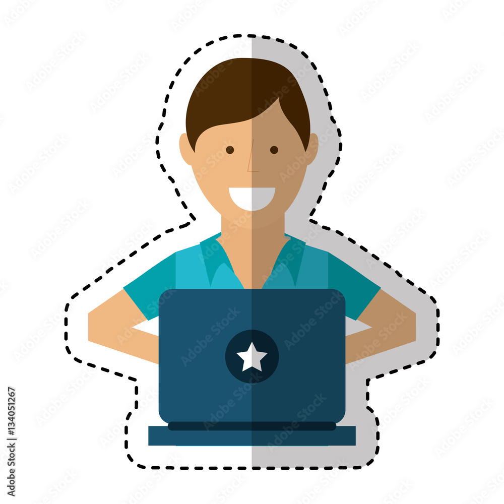 Wall mural person using computer icon vector illustration design