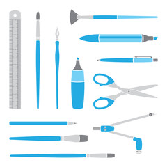 Vector blue paint tools collection for art and design.