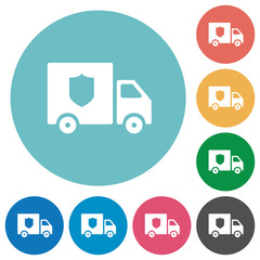 Money deliverer truck flat round icons