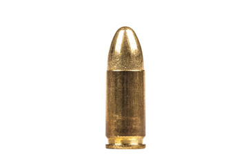 Sinle 9mm bullet isolated on white background