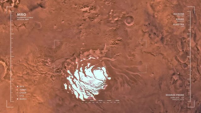 MRO mapping flyover of Mare Australe Region (South Pole), Mars. Clip loops and is reversible. Scientifically accurate HUD. Data: NASA/JPL/USGS 