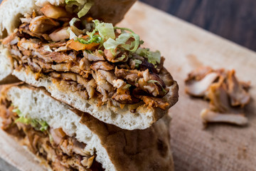 Turkish Chicken Doner Sandwich with pide.
