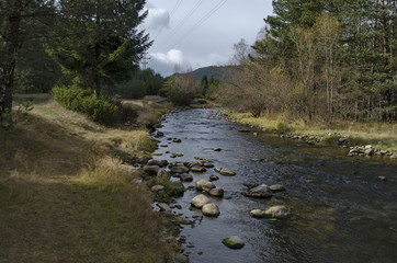 Beautiful view of the  Rila mountain with forest and river Iskar, Bulgaria  
