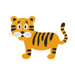 Fototapeta na wymiar Cartoon cute tiger isolated on white background.