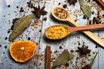 set of various aromatic spices