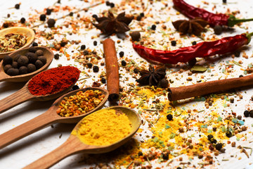 set of various aromatic spices