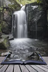 Peel and stick wall murals Dark gray Beautiful waterfall in forest landscape long exposure flowing th