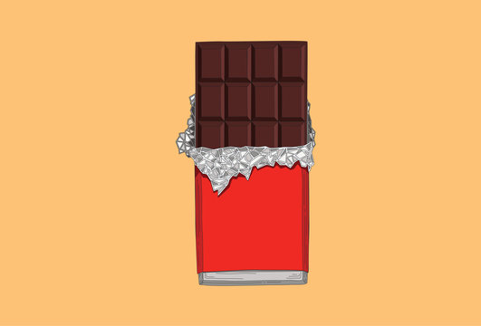 Chocolate bar whith red pack and silver paper