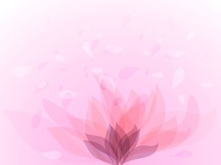 Pink flower petals flying in the wind, abstract pink flower in the center, vector illustration