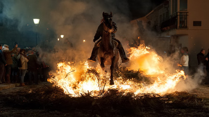 Caballos atravesando el fuego