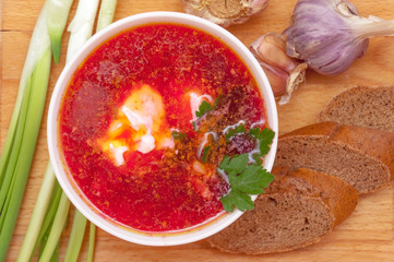 Russian, Ukrainian and Polish national soup - borscht soup made