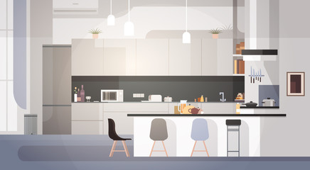 Modern Kitchen Interior Empty No People House Room Flat Vector Illustration