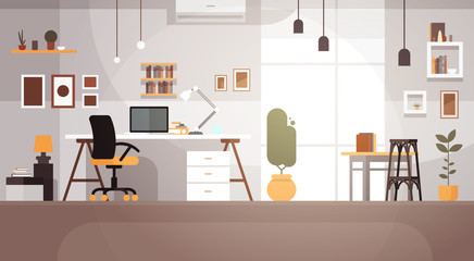 Modern Workplace Cabinet Room Interior Empty No People House Flat Vector Illustration