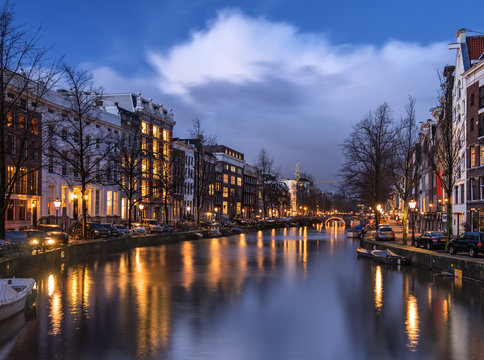 Amsterdam canal Keizersgracht in the evening