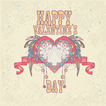 Valentine Day Gift Card Holiday Love Heart Shape Flat Vector Illustration