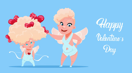 Valentine Day Gift Card Holiday Amour Love Cupid Heart Shape Flat Vector Illustration