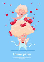 Valentine Day Gift Card Holiday Amour Love Cupid Heart Shape Flat Vector Illustration