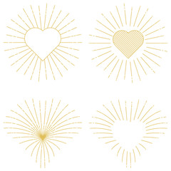Sunburst rays, radial and in shape of heart, vector illustration